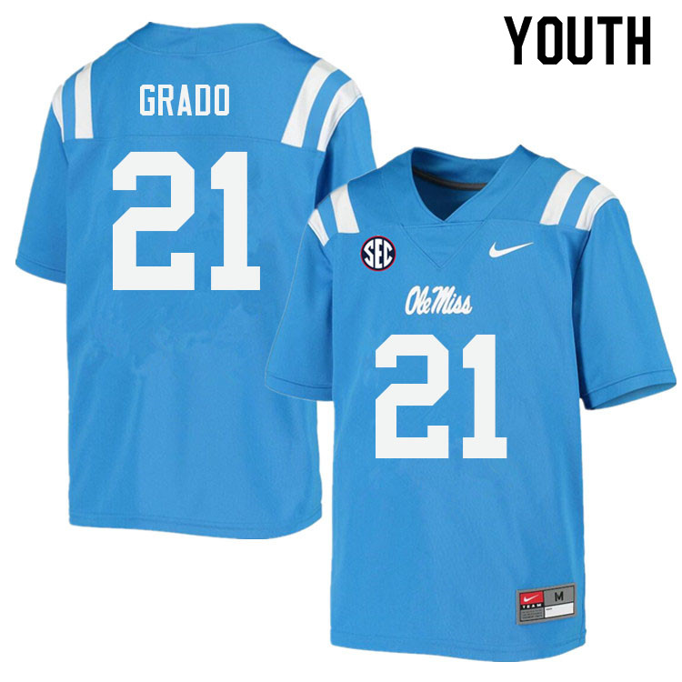Youth #21 Alex Grado Ole Miss Rebels College Football Jerseys Sale-Power Blue
